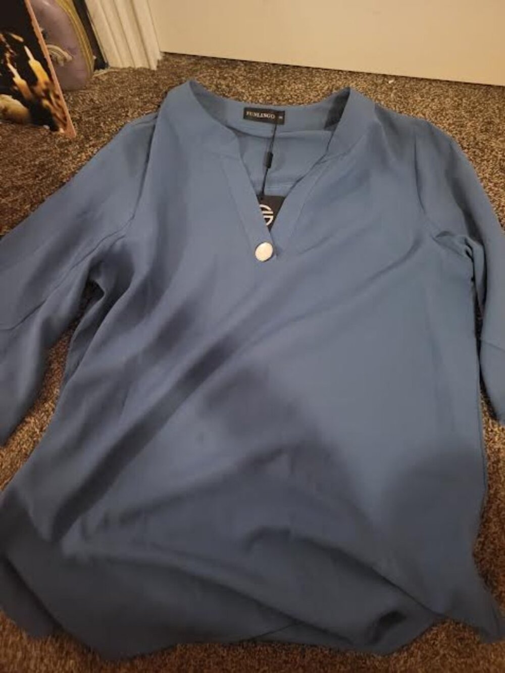 Womens Funlingo Dusty Blue V-Neck Tunic Top Size M